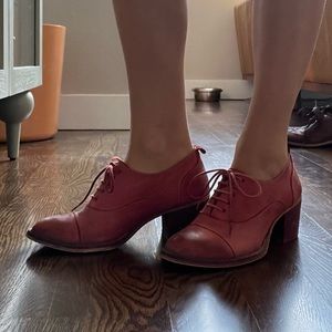 Fly London Pink Leather Block Heel Booties EU 39 US 8